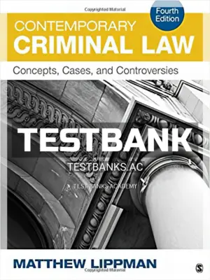Test Bank for Contemporary Criminal Law Concepts Cases and Controversies 4th Edition by Lippman