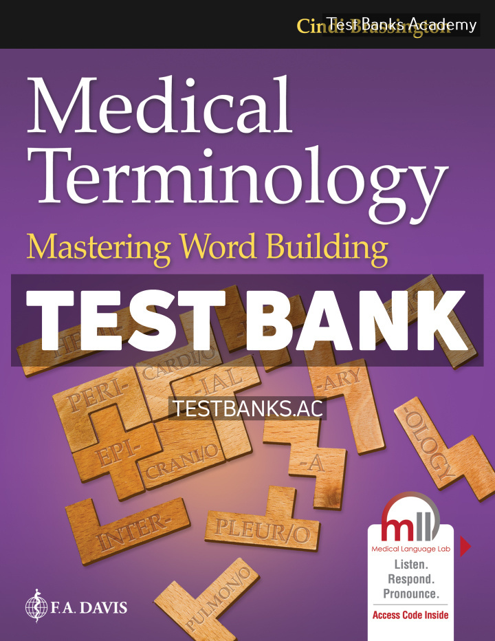 9781719648561-TEST-BANK Medical Terminology - Mastering Word Building 1st Brassington Test Bank